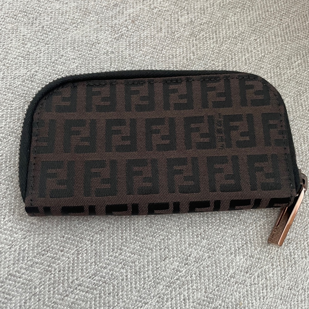 Authentic Fendi Black and Brown Logo Key Holder